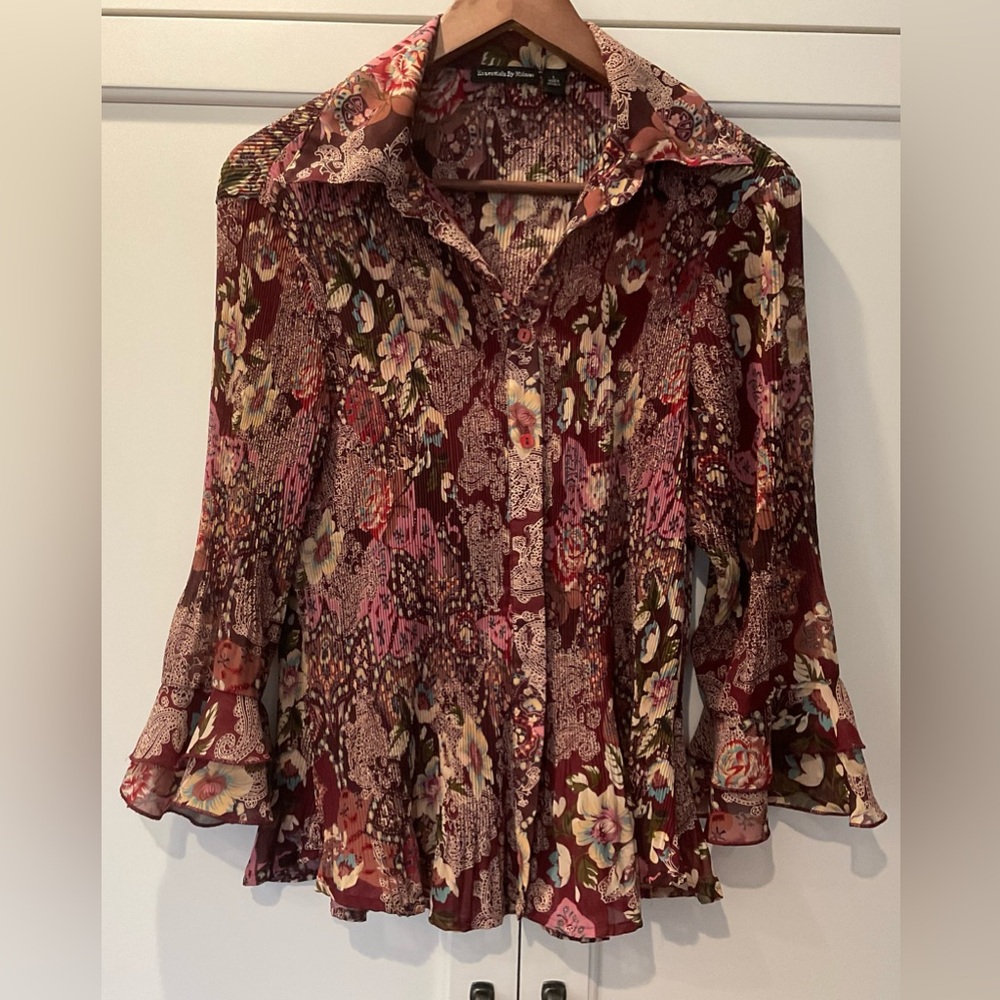 Essentials by Milano Burgundy Floral Blouse